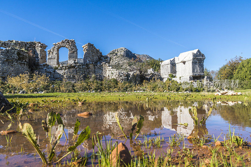 来自Dodurga村的Sidyma古城。Fethiye, Mugla，土耳其。